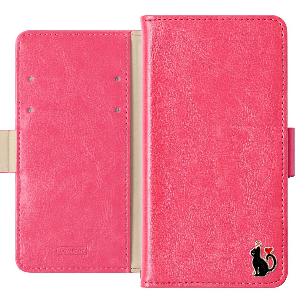 Vegan leather simple stand function heart cat deco notebook-type case (with belt) AQUOS series
