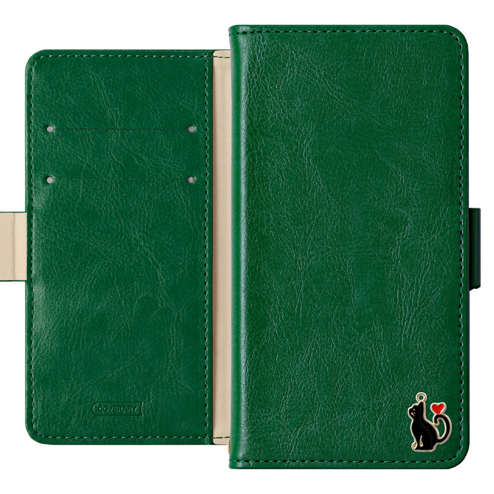 Vegan leather simple stand function heart cat deco notebook-style case (with belt)