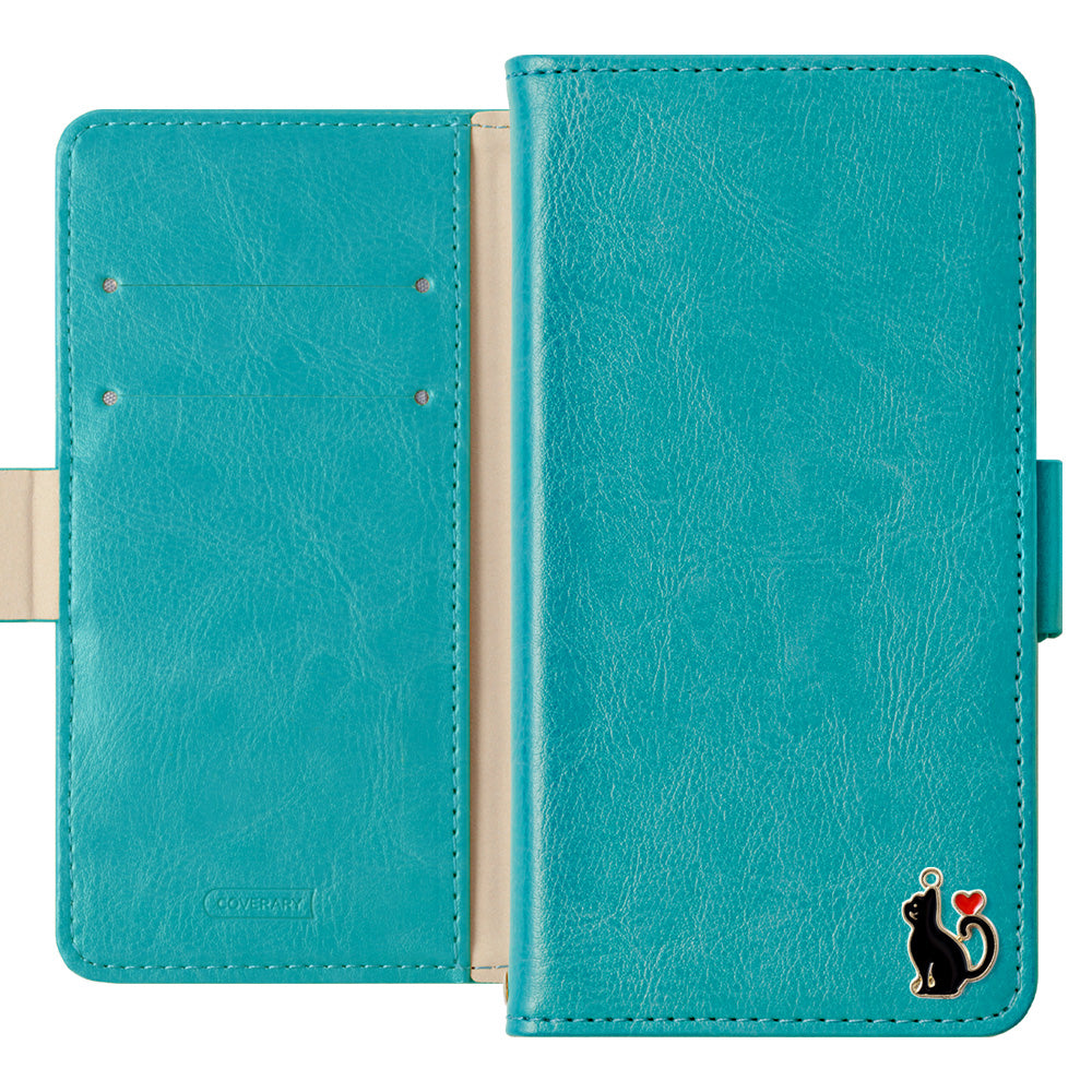 Vegan leather simple stand function heart cat deco notebook-style case (with belt)