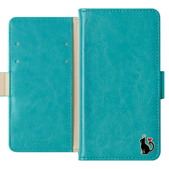 Vegan leather simple stand function heart cat deco notebook-style case (with belt)