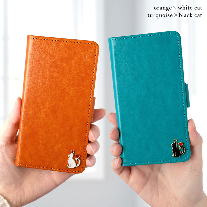 Vegan leather simple stand function heart cat deco notebook-style case (with belt)