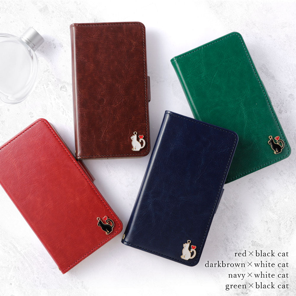 Vegan leather simple stand function heart cat deco notebook-style case (with belt)