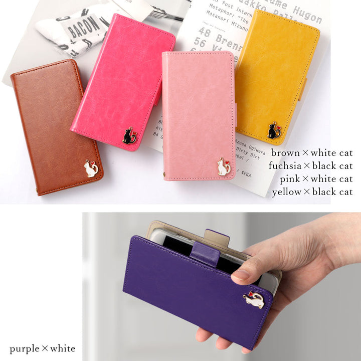 Étui portefeuille simple en cuir végan avec fonction support et décoration cœur chat (avec ceinture) pour la série Google Pixel