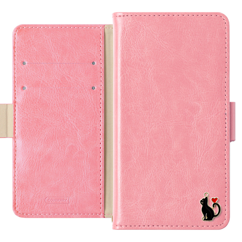 Vegan leather simple stand function heart cat deco notebook-style case (with belt)