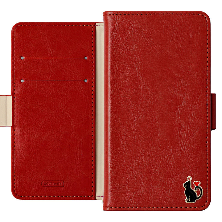 Vegan leather simple stand function heart cat deco notebook-type case (with belt) AQUOS series