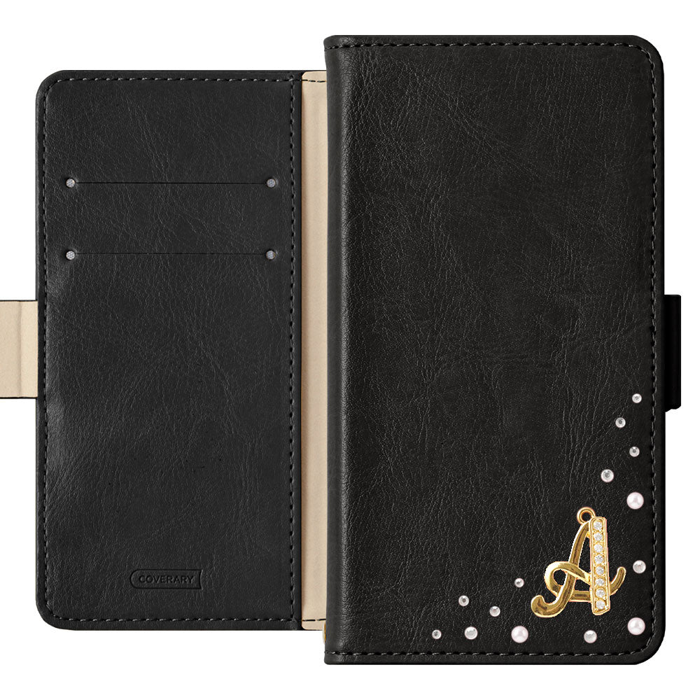 Vegan leather simple stand function initial deco notebook-style case (with belt)