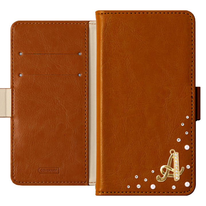 Vegan leather simple stand function initial deco notebook-style case (with belt)