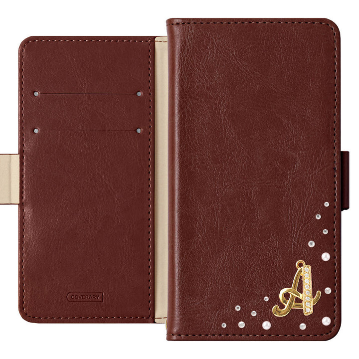 Vegan leather simple stand function initial deco notebook-style case (with belt)
