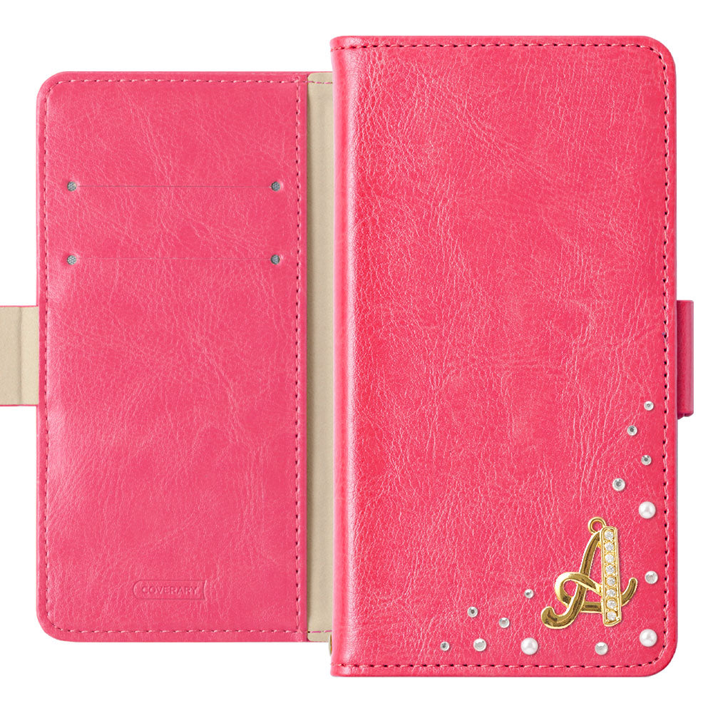Vegan leather simple stand function initial deco notebook-style case (with belt)
