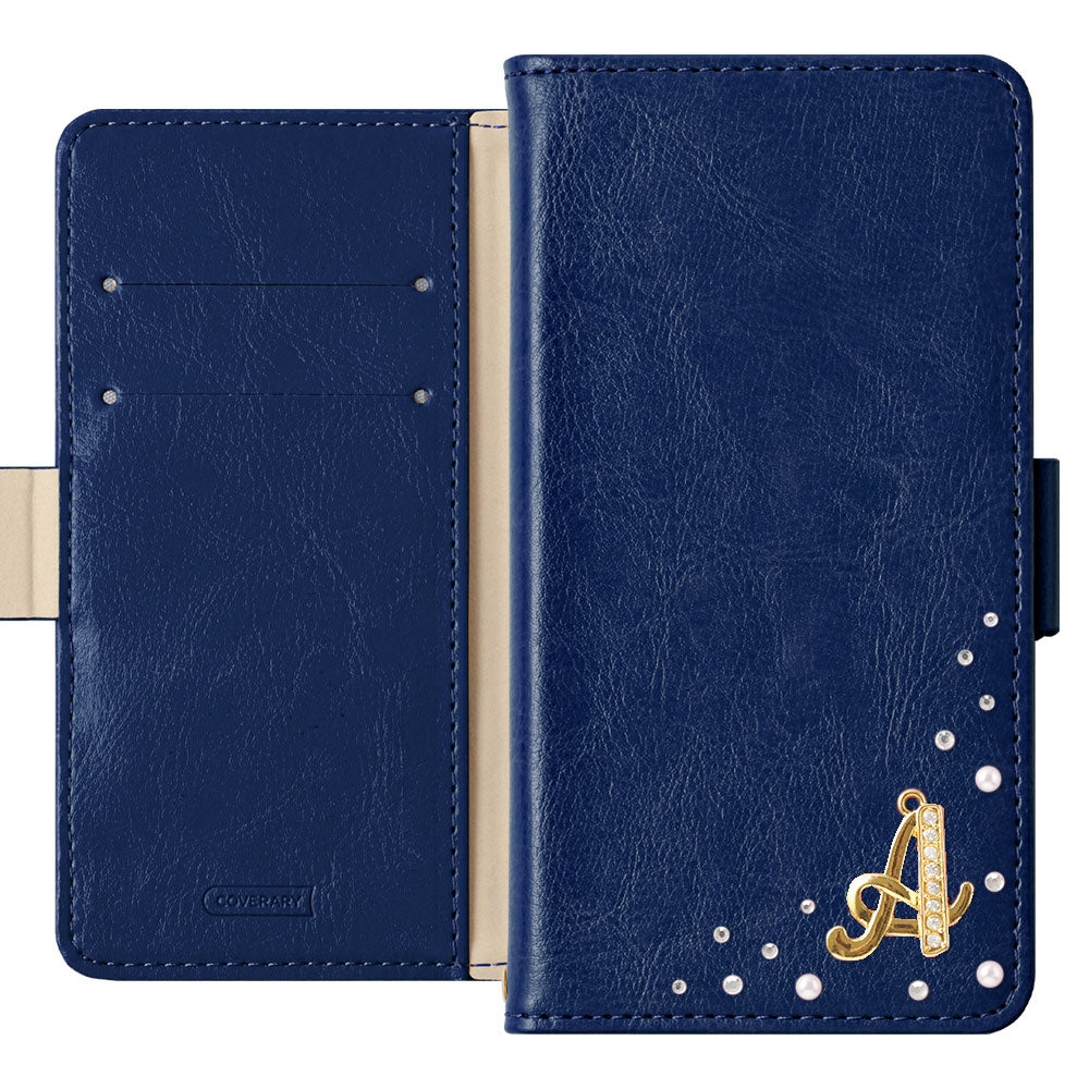 Vegan leather simple stand function initial deco notebook-style case (with belt)