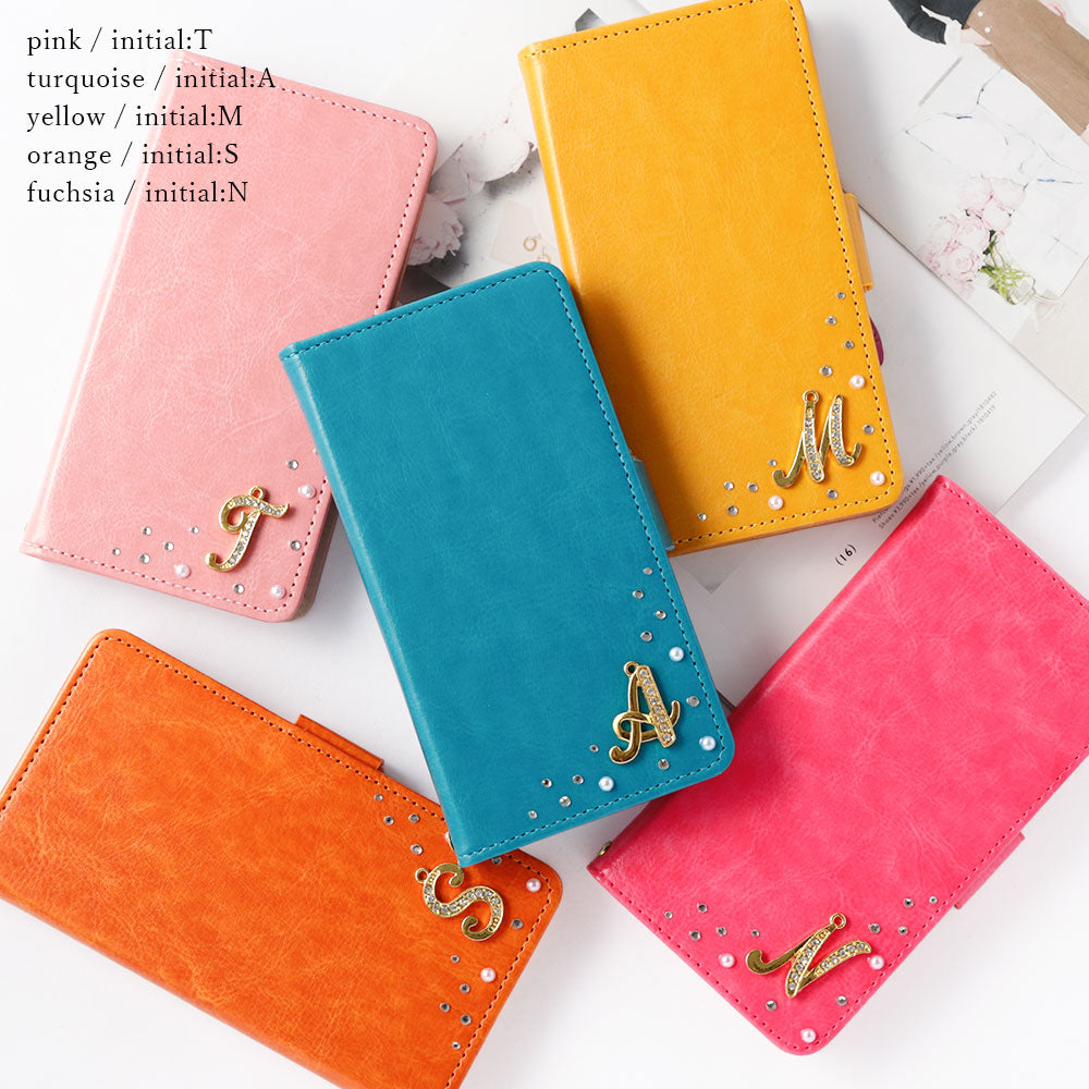 Vegan leather simple stand function initial deco notebook-style case (with belt)