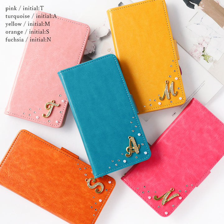 Vegan leather simple stand function initial deco notebook-style case (with belt)
