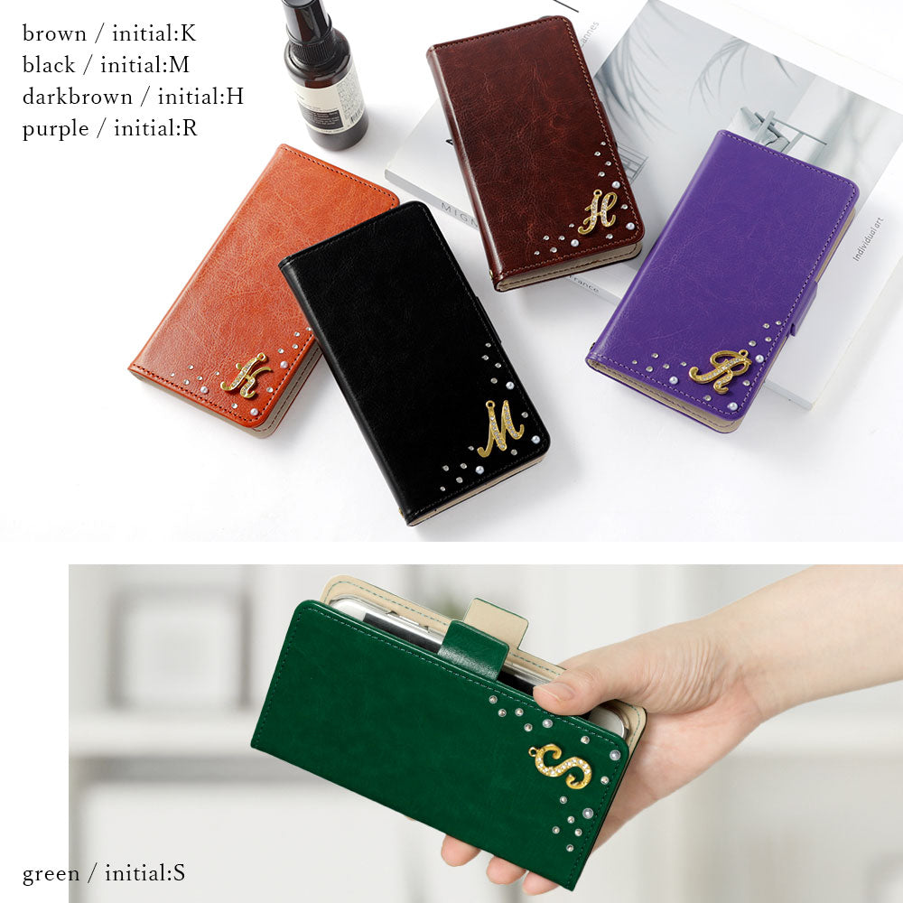 Vegan leather simple stand function initial deco notebook-style case (with belt)