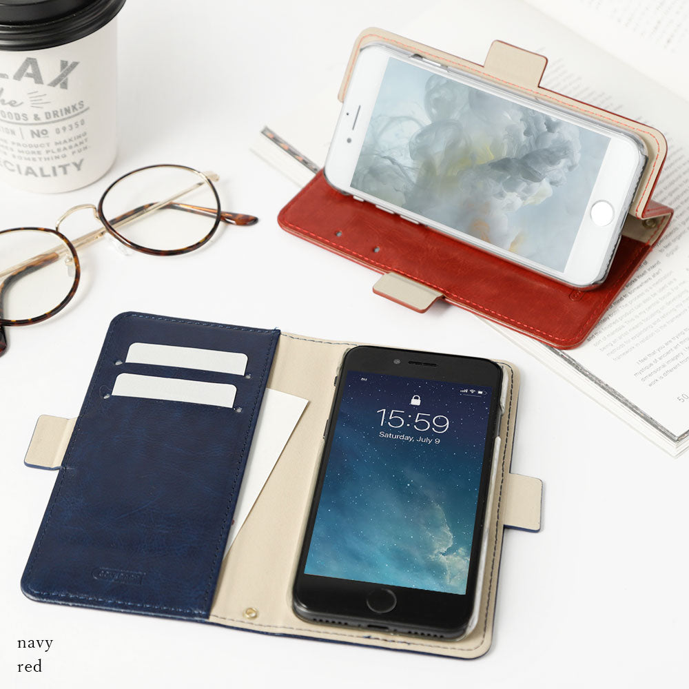 Vegan leather simple stand function initial deco notebook-style case (with belt)