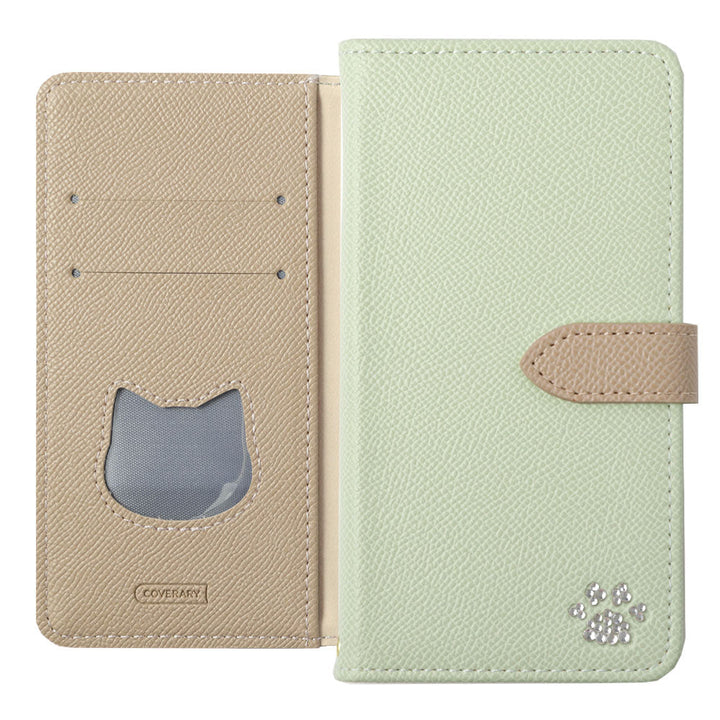 Vegan leather cat-shaped pocket bicolor stand function stone decoration notebook-style case (with belt) Galaxy series