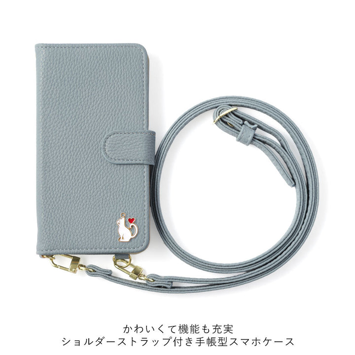 Étui portefeuille avec fonction support, décoration cœur chat en cuir végan, avec bandoulière (avec ceinture) pour la série Google Pixel