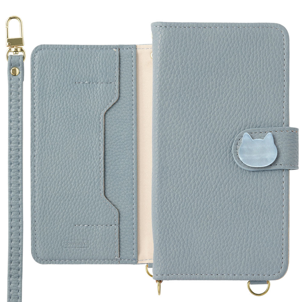 Vegan leather cat deco stand function with shoulder strap notebook-style case (with belt) Galaxy series