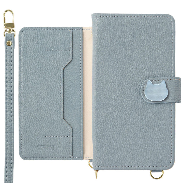 Vegan leather cat deco stand function with shoulder strap notebook-style case (with belt) Galaxy series