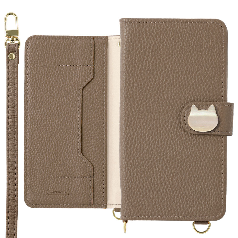 Vegan leather cat deco stand function with shoulder strap notebook-style case (with belt) AQUOS series