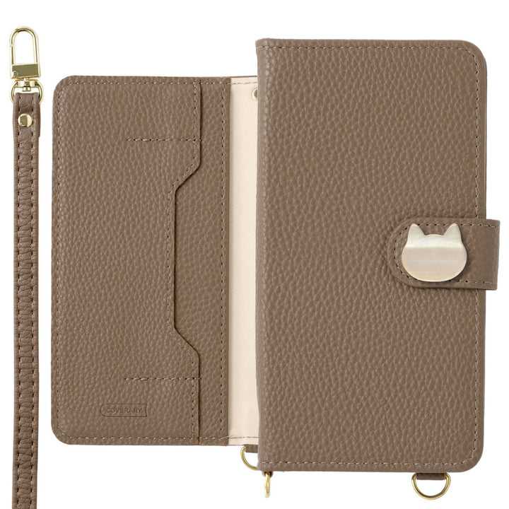 Vegan leather cat deco stand function with shoulder strap notebook-style case (with belt) Galaxy series