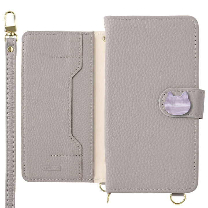 Vegan leather cat deco stand function with shoulder strap notebook-style case (with belt) Galaxy series