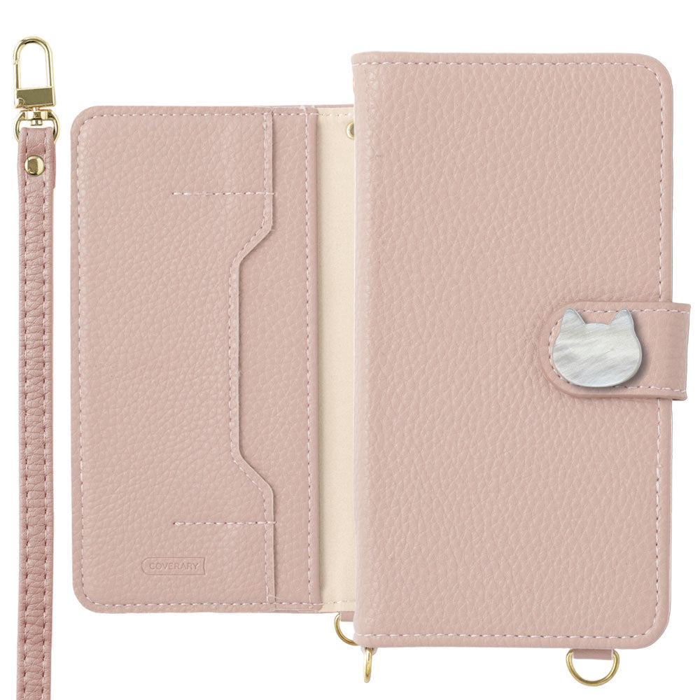 Vegan leather cat deco stand function with shoulder strap notebook-style case (with belt) AQUOS series