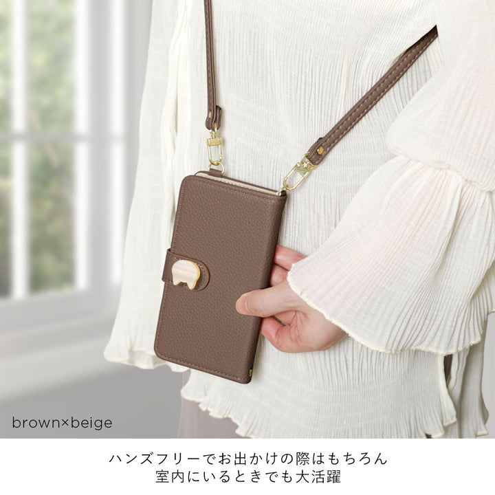 ヴィーガンレザー キャットデコ スタンド機能 ショルダーストラップ付き 手帳型ケース（ベルトあり）