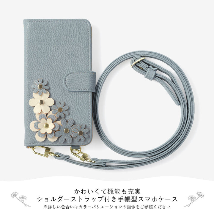 Vegan leather flower motif stand function shoulder strap included notebook-style case (with belt) for Google Pixel series
