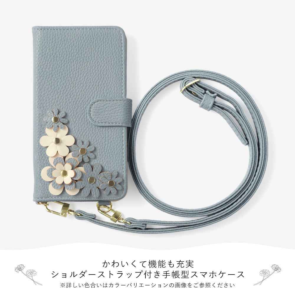 Vegan leather flower motif stand function shoulder strap included notebook-style case (with belt) Galaxy series