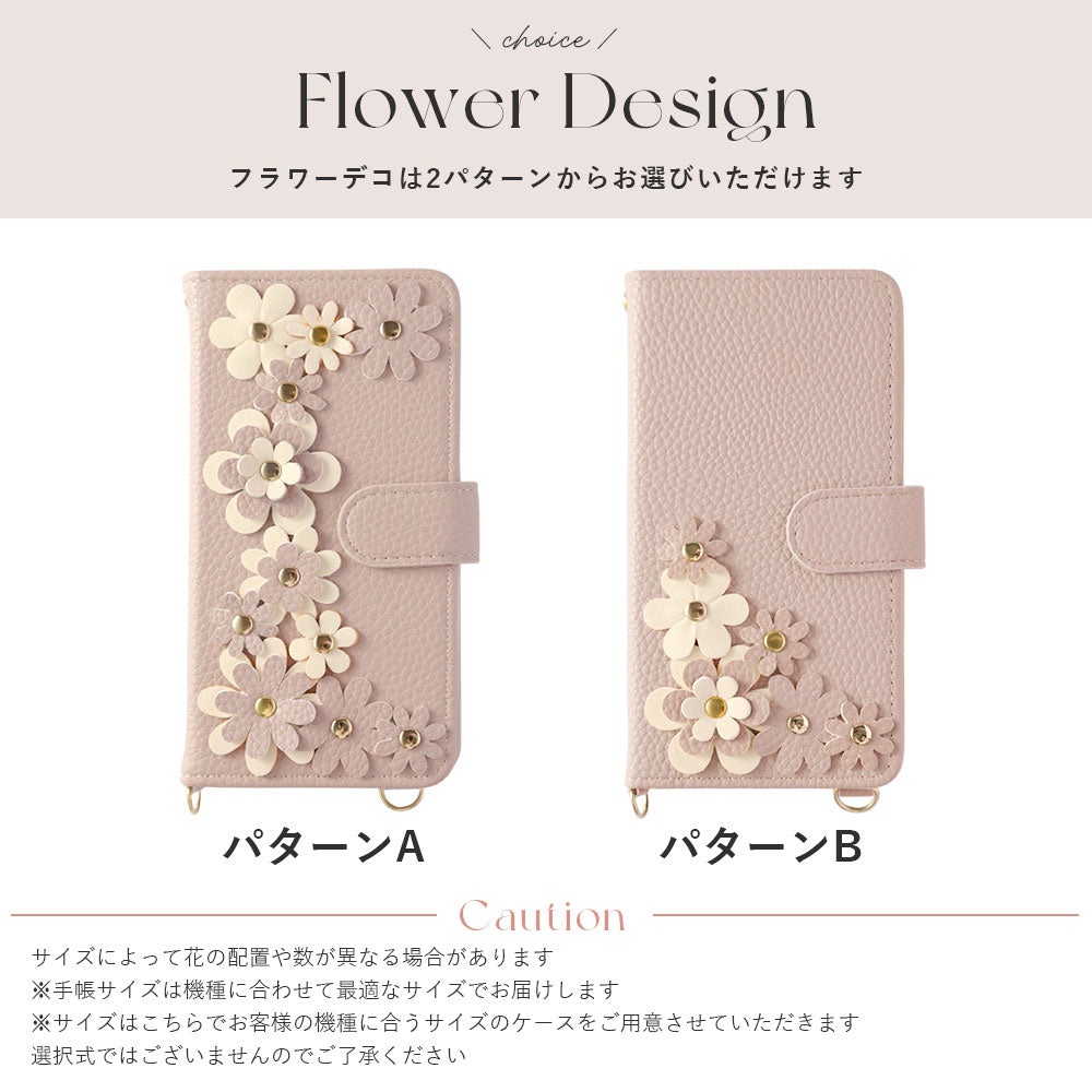 Vegan leather flower motif stand function shoulder strap included notebook-style case (with belt) AQUOS series