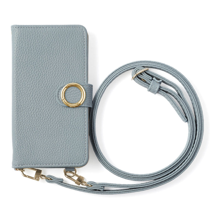 Vegan leather gold ring stand function shoulder strap included notebook-style case (with belt)