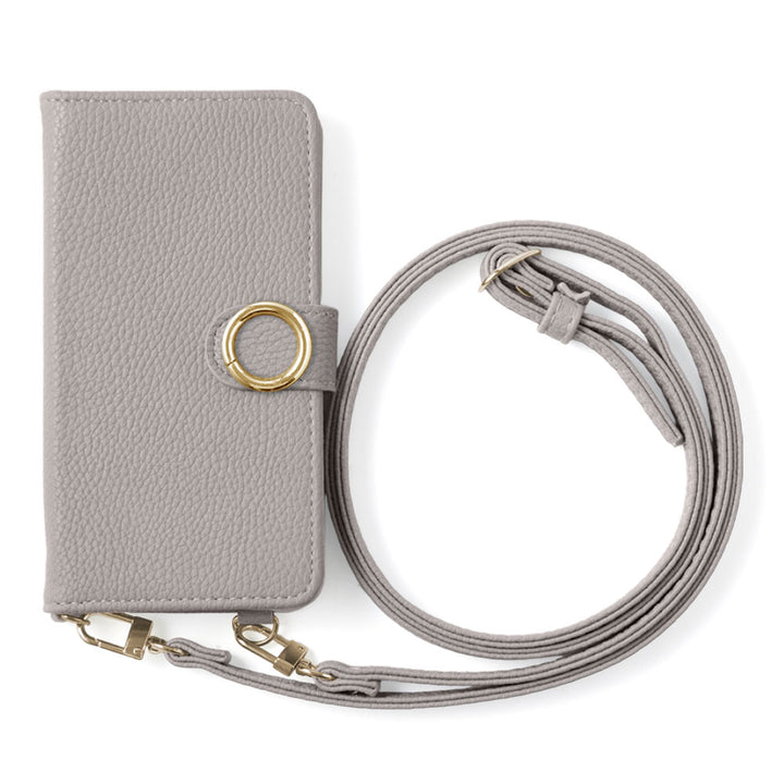 Vegan leather gold ring stand function shoulder strap included notebook-style case (with belt)