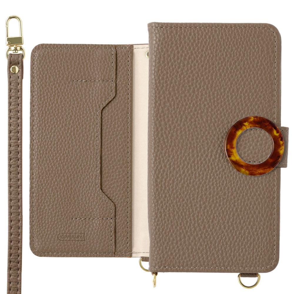 Vegan leather marble ring stand function with shoulder strap notebook-style case (with belt) AQUOS series