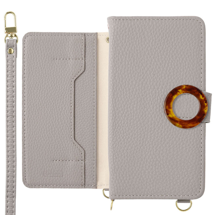 Étui portefeuille avec fonction support, anneau en marbre en cuir végan, bandoulière (avec ceinture) pour la série Xperia