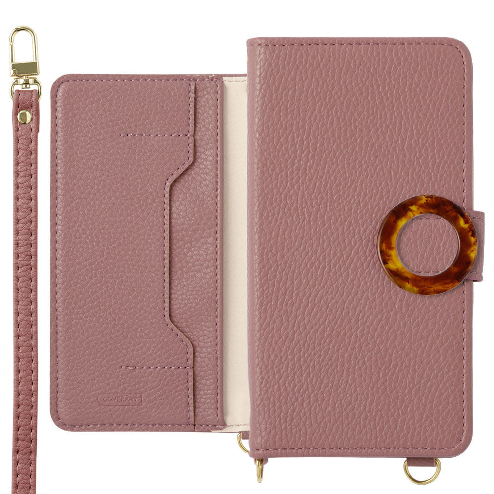 Étui portefeuille avec fonction support, anneau en marbre en cuir végan, bandoulière (avec ceinture) pour la série Xperia