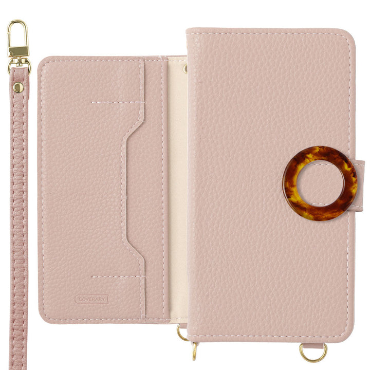 Vegan leather marble ring stand function with shoulder strap notebook-style case (with belt) AQUOS series