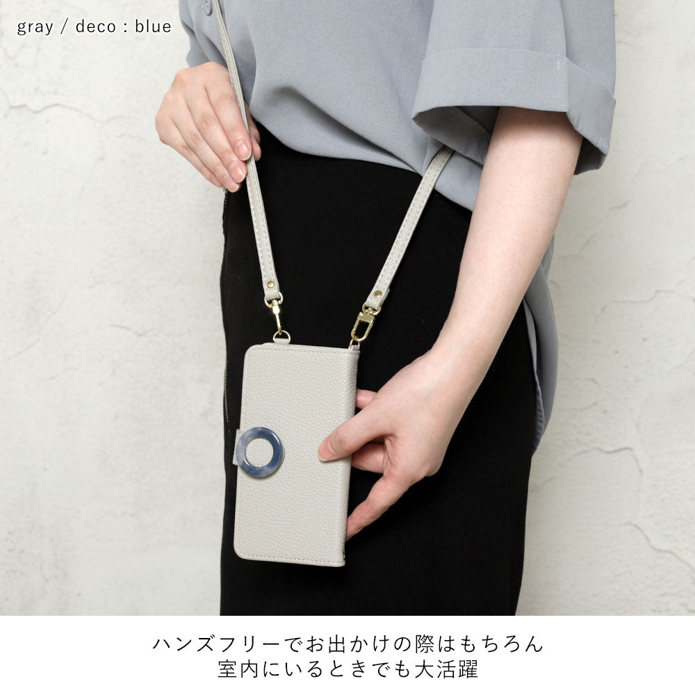 Vegan leather marble ring stand function with shoulder strap notebook-style case (with belt) AQUOS series