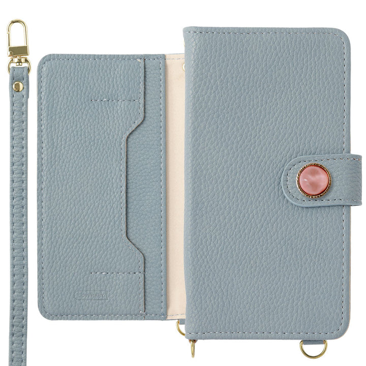 Vegan leather one-point natural stone style decoration stand function with shoulder strap notebook-style case (with belt) AQUOS series