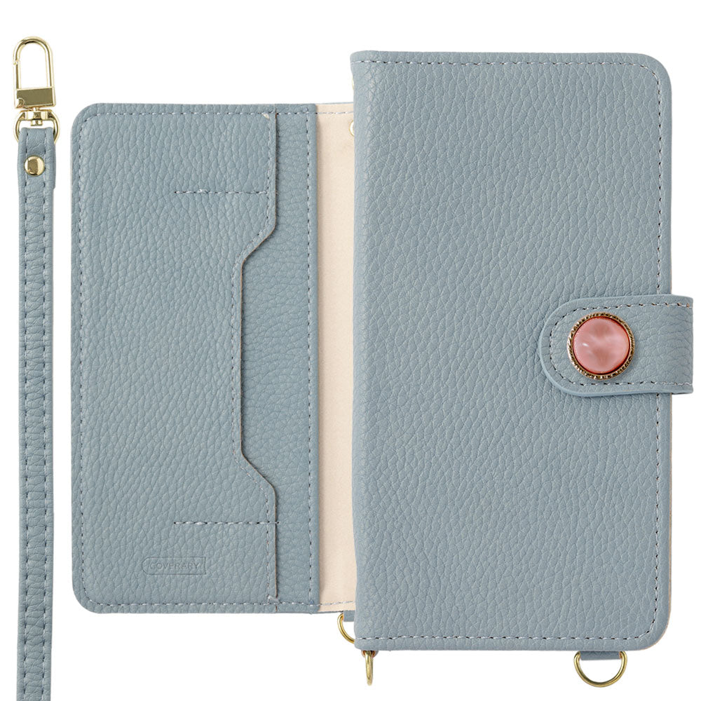 Vegan leather one-point natural stone style decoration stand function with shoulder strap notebook-style case (with belt)