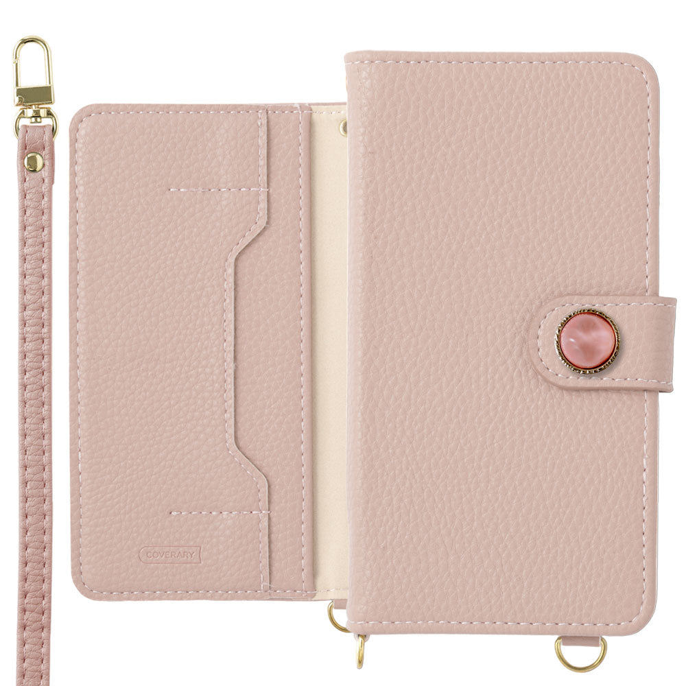 Étui portefeuille avec fonction support, décoration en pierre naturelle style point unique en cuir végan, avec bandoulière et ceinture, pour la série Xperia
