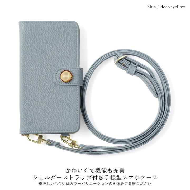 Vegan leather one-point natural stone style decoration stand function with shoulder strap notebook-style case (with belt) for iPhone series
