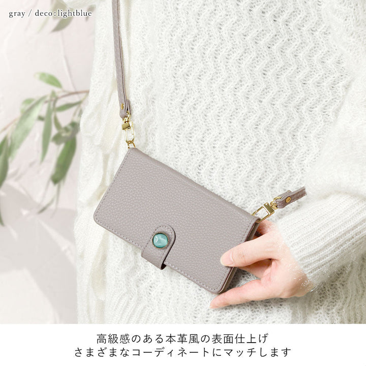 Vegan leather one-point natural stone style decoration stand function with shoulder strap notebook-style case (with belt) for Google Pixel series
