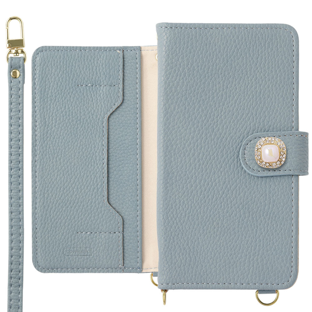 Étui portefeuille avec fonction support en cuir végan, décoration perle unique, avec bandoulière (avec ceinture)