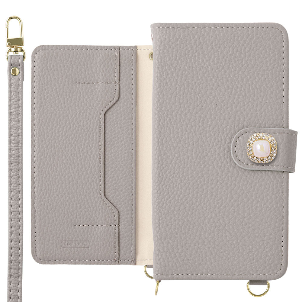 Étui portefeuille avec fonction support en cuir végan, décoration perle unique, avec bandoulière (avec ceinture)