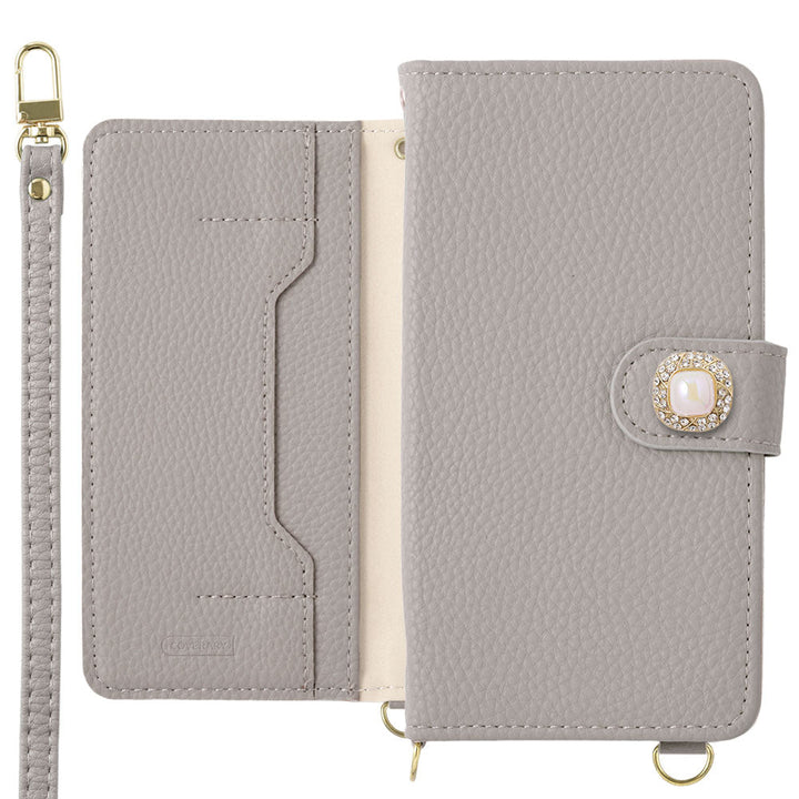 Étui portefeuille avec fonction support en cuir végan, décoration perle unique, avec bandoulière (avec ceinture)