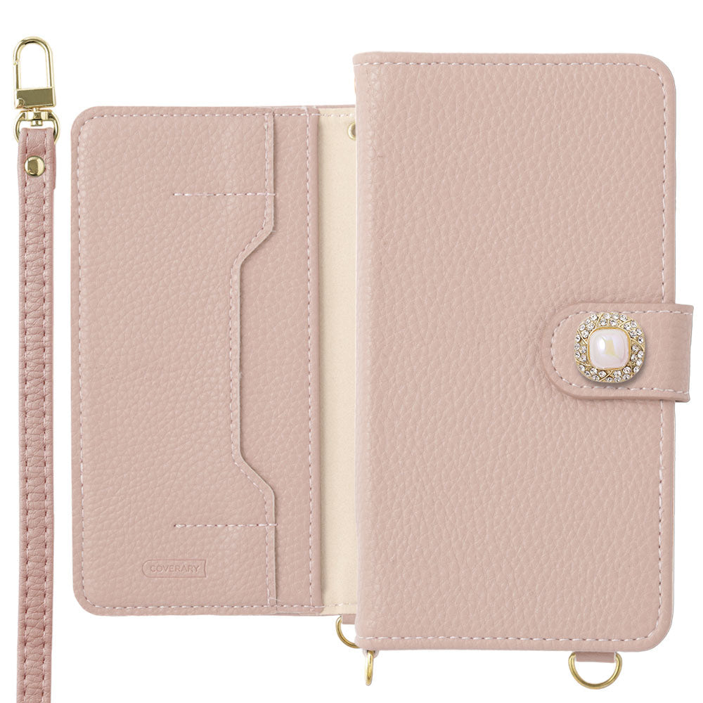 Étui portefeuille avec fonction support en cuir végan, décoration perle unique, avec bandoulière (avec ceinture)