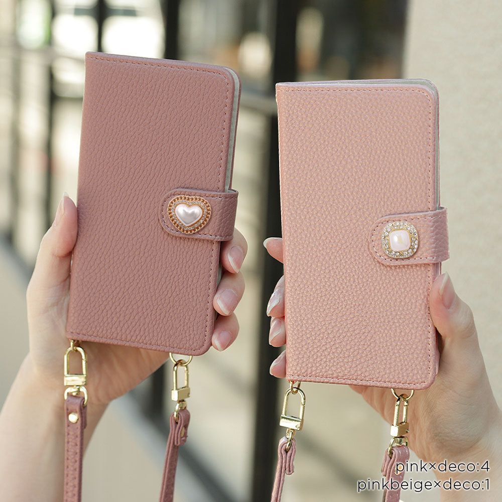 Étui portefeuille avec fonction support en cuir végan, décoration perle unique, avec bandoulière (avec ceinture)