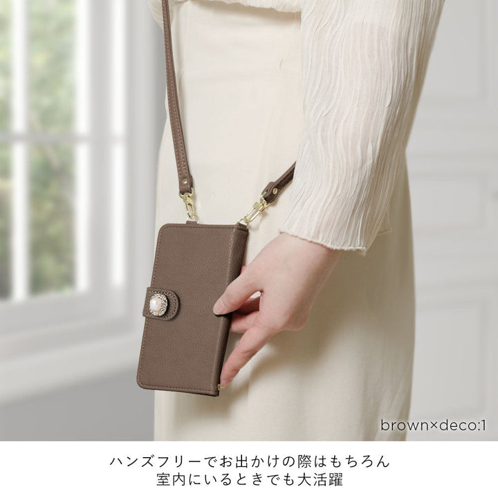 Étui portefeuille avec fonction support en cuir végan, décoration perle unique, avec bandoulière (avec ceinture)