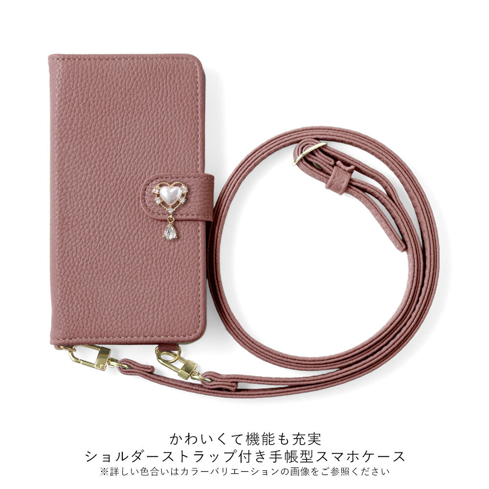 Vegan leather stand function heart deco with shoulder strap notebook-type case (with belt) AQUOS series