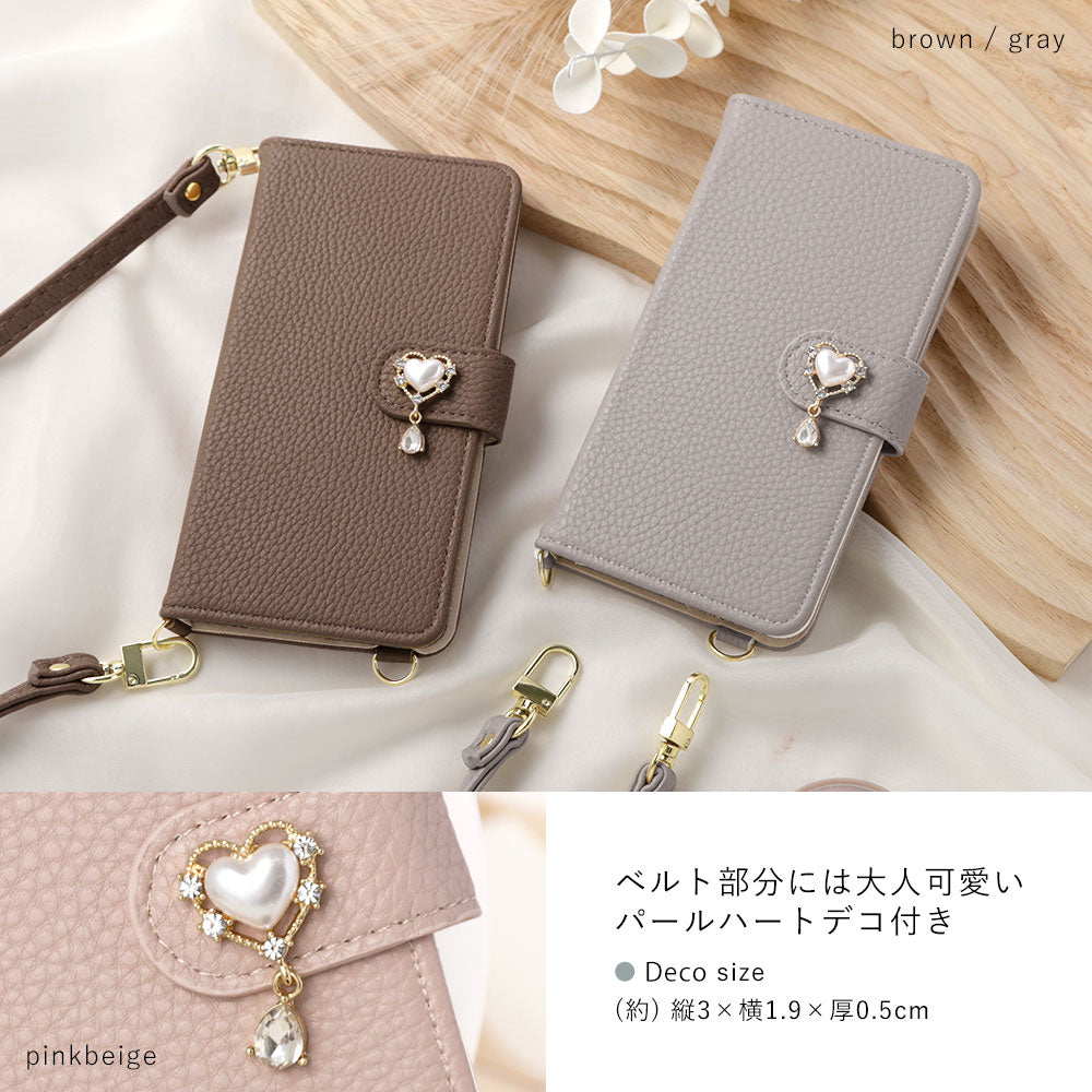 Vegan leather stand function heart deco with shoulder strap notebook-type case (with belt) AQUOS series